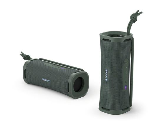 This Foreast Grey Sony speaker has an "easy to carry" strap included.