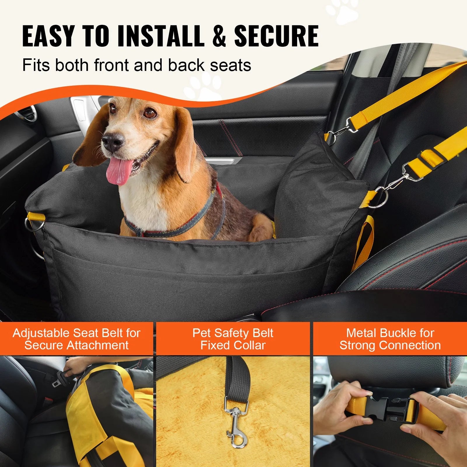 VEVOR Dog Booster Car Seat is easy to install and safe for your dog.