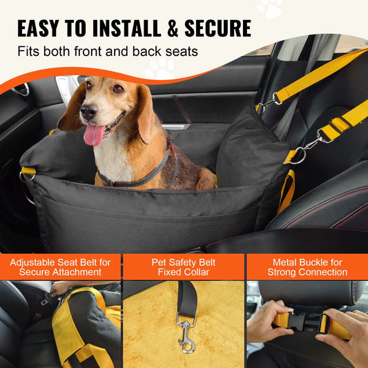 VEVOR Dog Booster Car Seat is easy to install and safe for your dog.