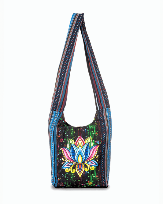 Beautiful bag with a colorful Lotus on it.