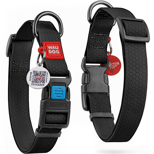 Black Waterproof Dog Collar Adjustable for Small Dog 914 in Neck Plastic Buckle